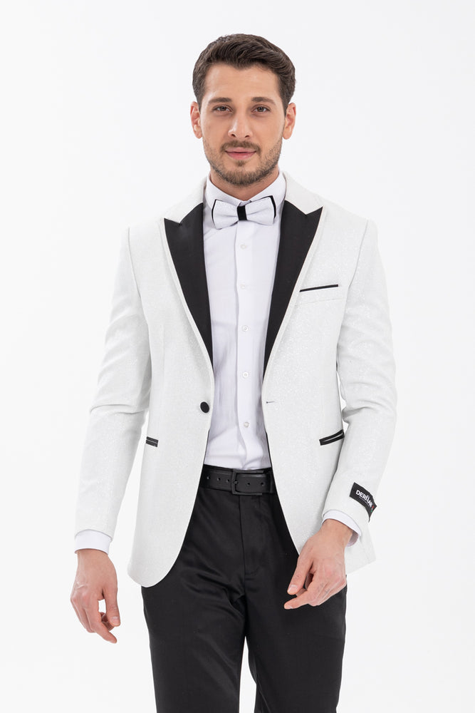 Mens Glitter Sequin Flashy in Color "White" Tuxedo Dinner Jacket Blazer Sportcoat