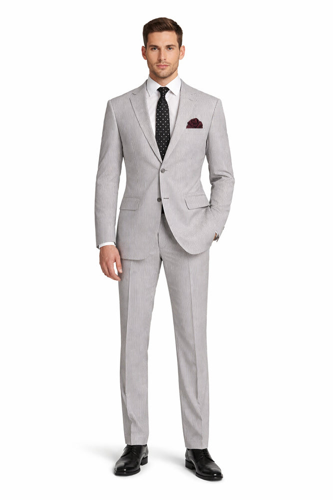 MEN'S 2PC SEERSUCKER MODERN FIT SUIT IN BLACK PINSTRIPE