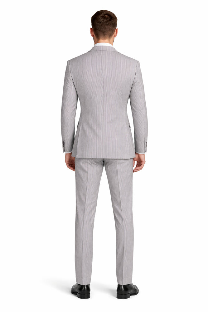 MEN'S 2PC SEERSUCKER MODERN FIT SUIT IN BLACK PINSTRIPE