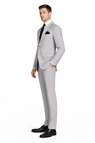 MEN'S 2PC SEERSUCKER MODERN FIT SUIT IN BLACK PINSTRIPE