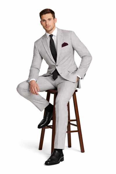 MEN'S 2PC SEERSUCKER MODERN FIT SUIT IN BLACK PINSTRIPE