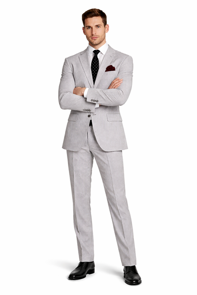 MEN'S 2PC SEERSUCKER MODERN FIT SUIT IN BLACK PINSTRIPE