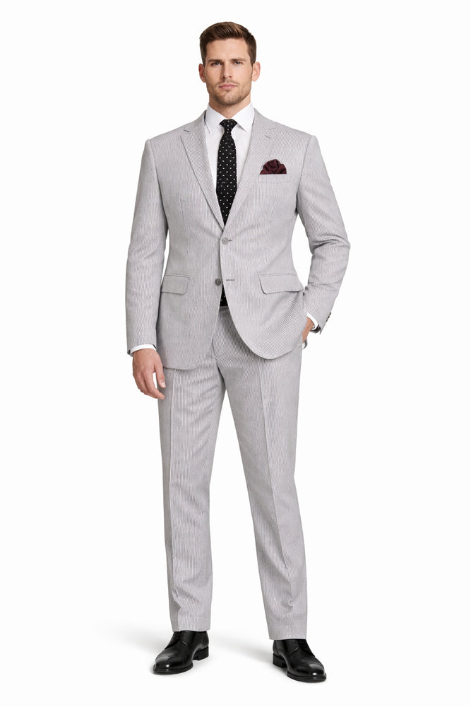 MEN'S 2PC SEERSUCKER MODERN FIT SUIT IN BLACK PINSTRIPE