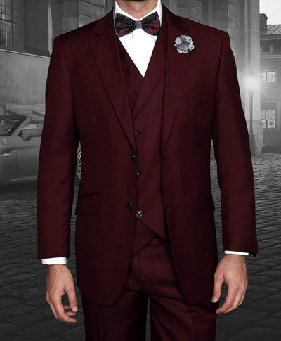 Statement Wool Suit Mens Burgundy 1920s Lapel Vest Messina