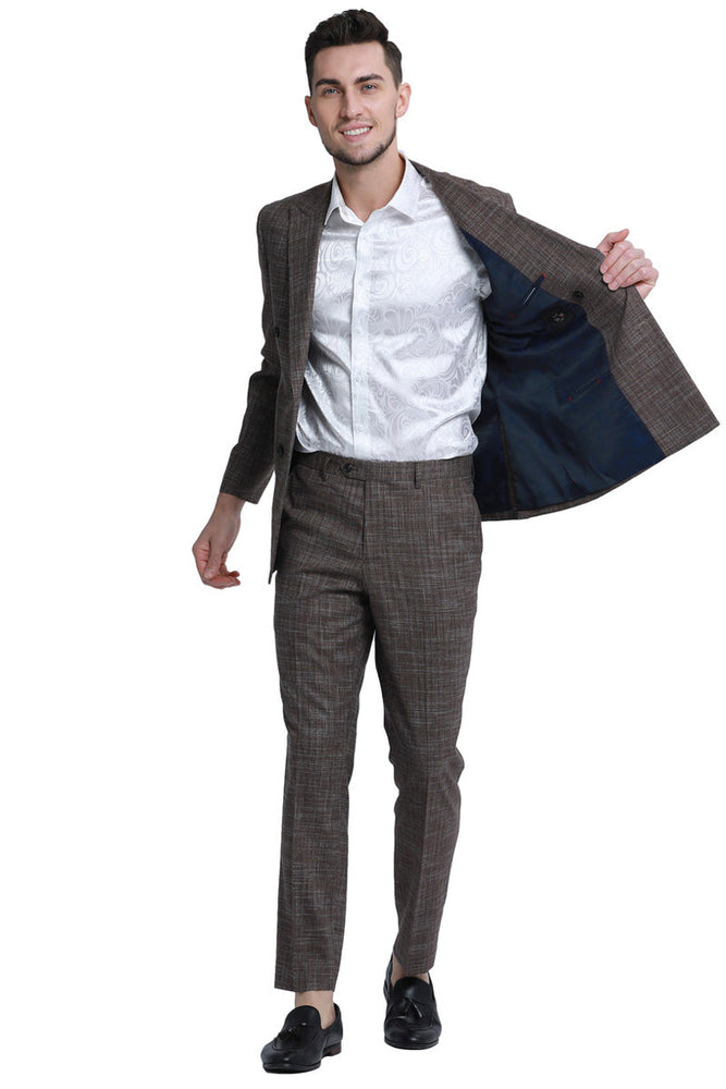 Men's Summer Sharkskin Suit in Brown