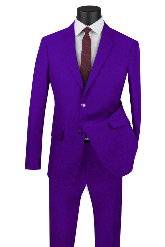 Mens Basic 2 Button Classic Fit Poplin Suit in Purple