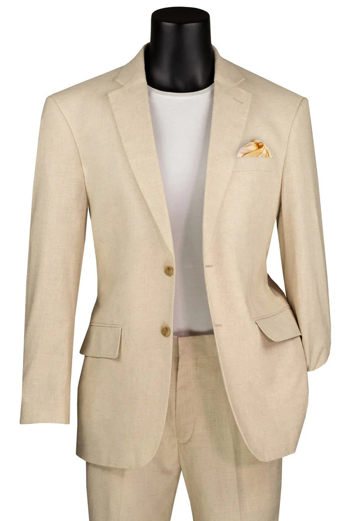 Mens Basic Modern Fit Summer Linen and Cotton Suit in Tan