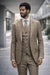 Statement Men's Plaid 3 Piece Tan Modern Fit Fashion Suit Modena