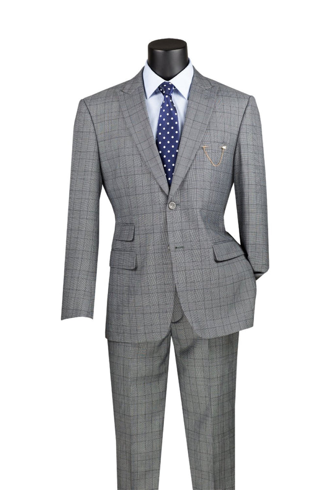 Catania Collection - Modern Fit Windowpane Suit 2 Piece in Medium Gray