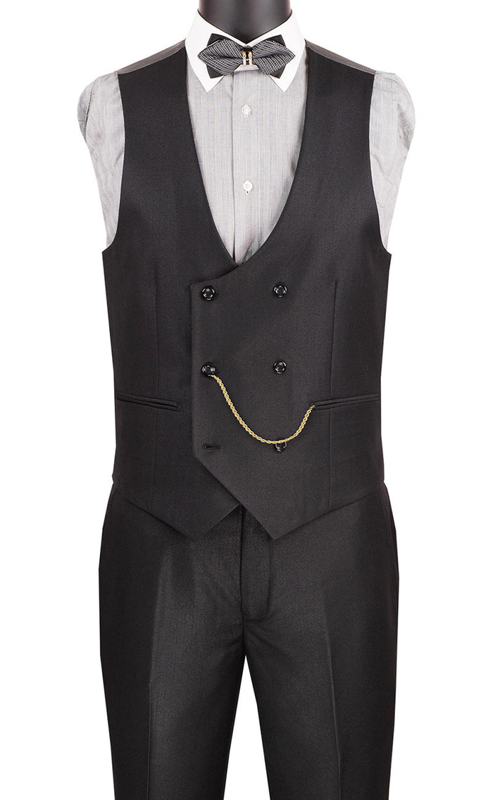 Birdseye Pattern Modern Fit 3 Piece Black Suit with Black Trim