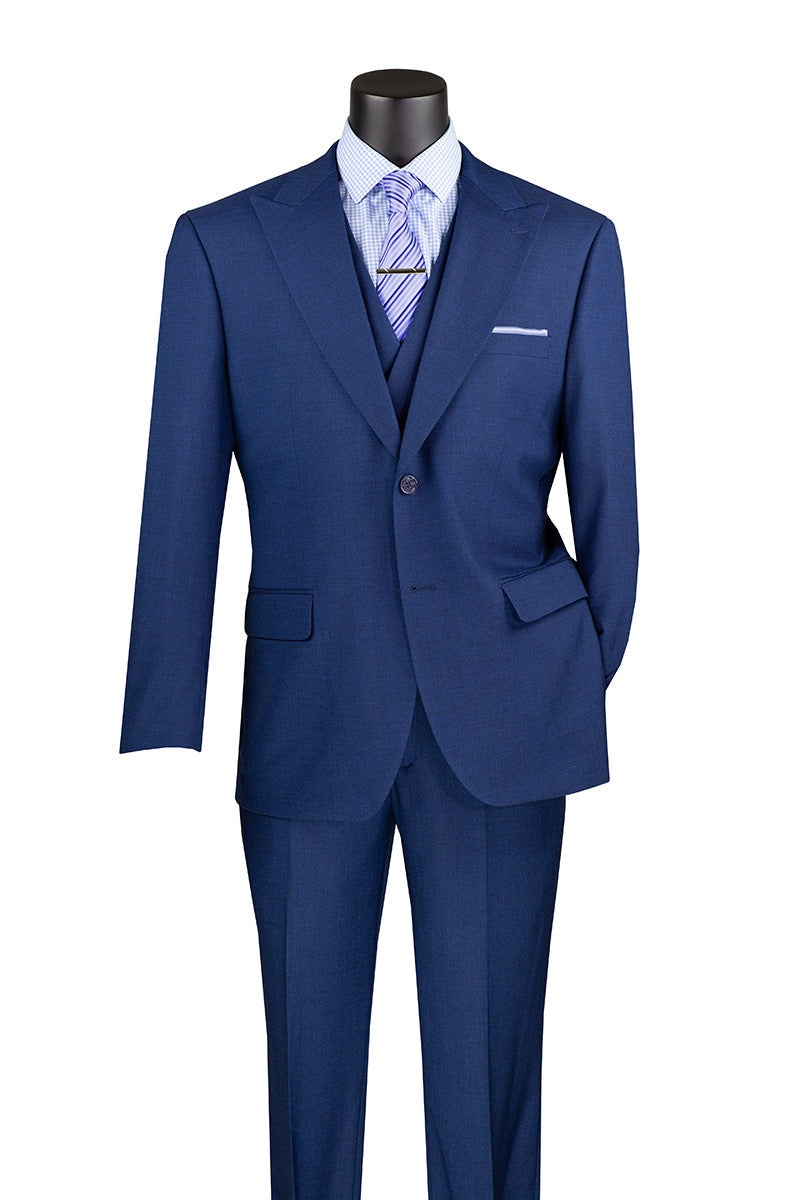 Modern Fit 3 Piece Suit with Vest and Adjustable Waist Band Pants Navy MV2K-2 main image 1