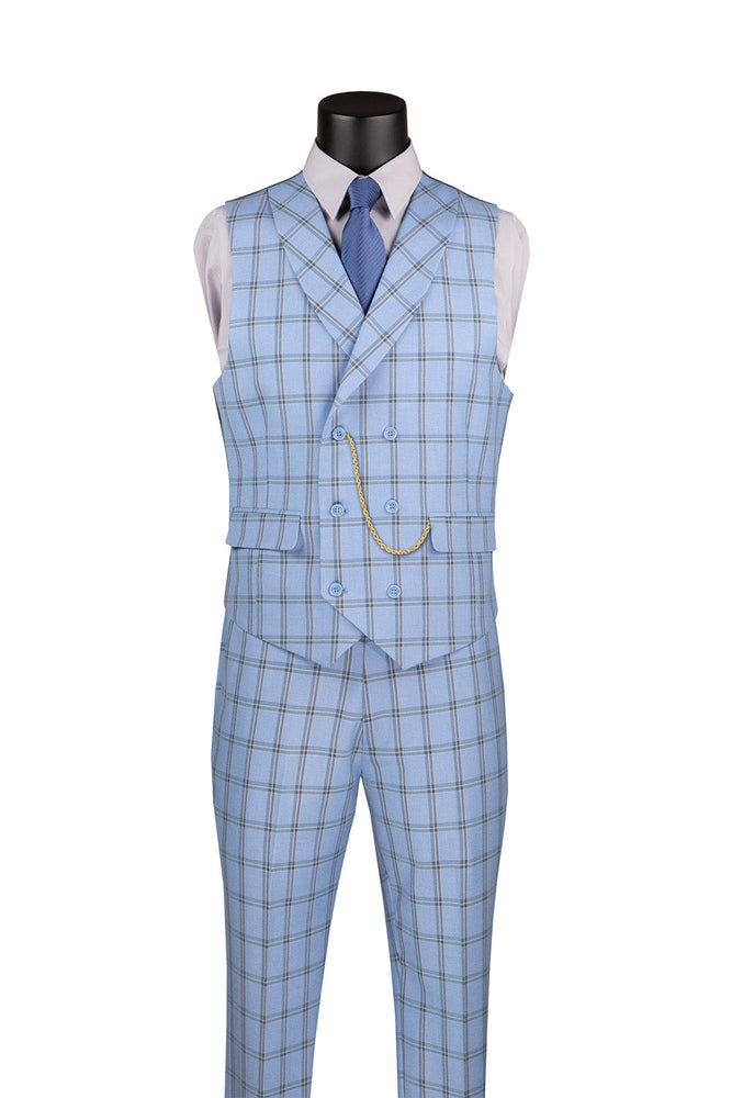 Lazio Collection - Modern Fit Windowpane Suit 3 Piece in Light Blue