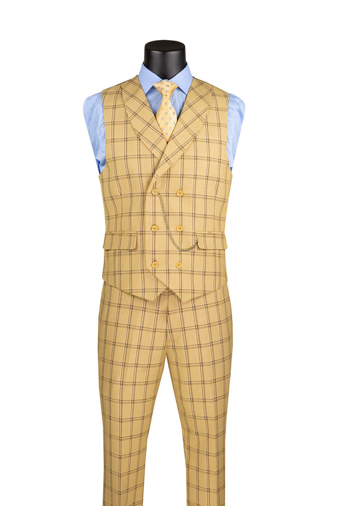 Lazio Collection - Modern Fit Windowpane Suit 3 Piece in Tan