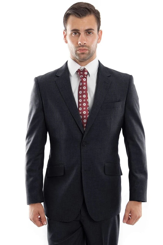 Zegarie Suits - Men's Designer Two Button Modern Fit Wool Suit in Navy Blue