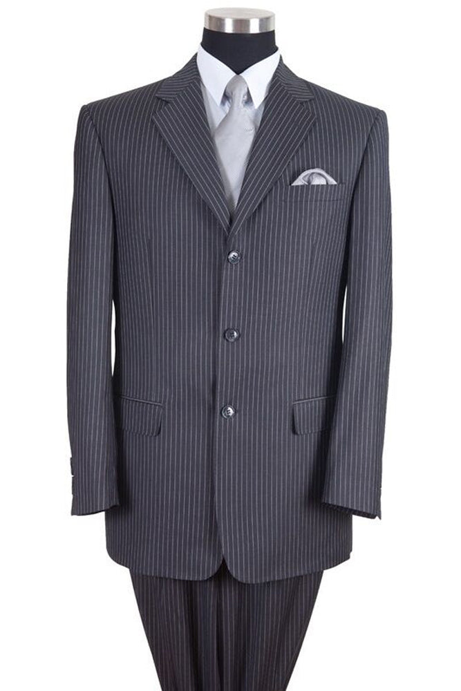 "Grey Pinstripe Suit - Men's Classic Fit 3-Button Banker Style"