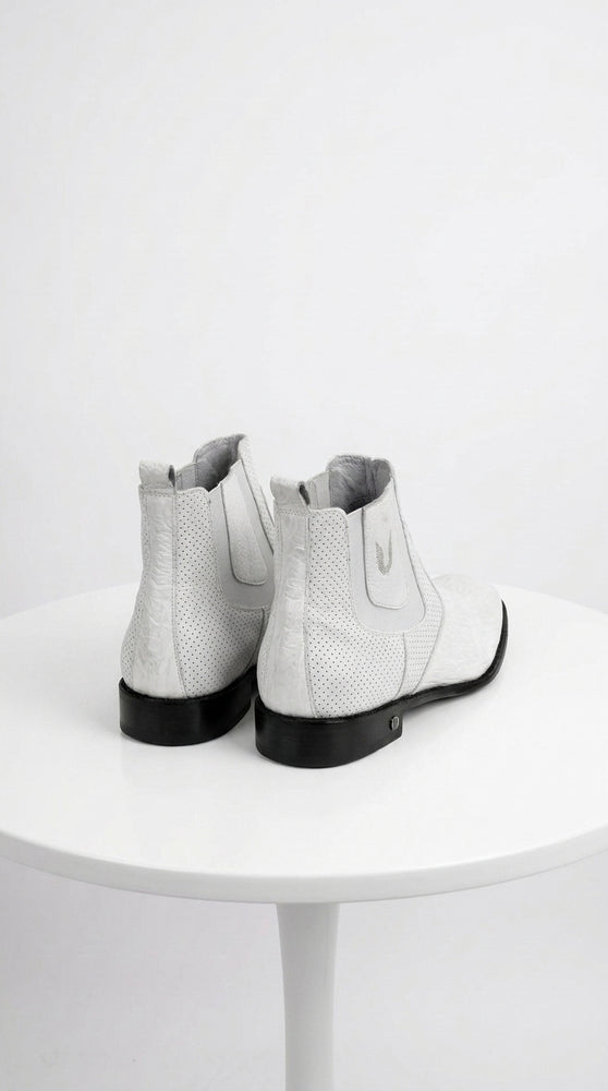 Men’s Handmade White Vestigium Sharkskin Chelsea Boots, Genuine Exotic Dress Ankle Boots