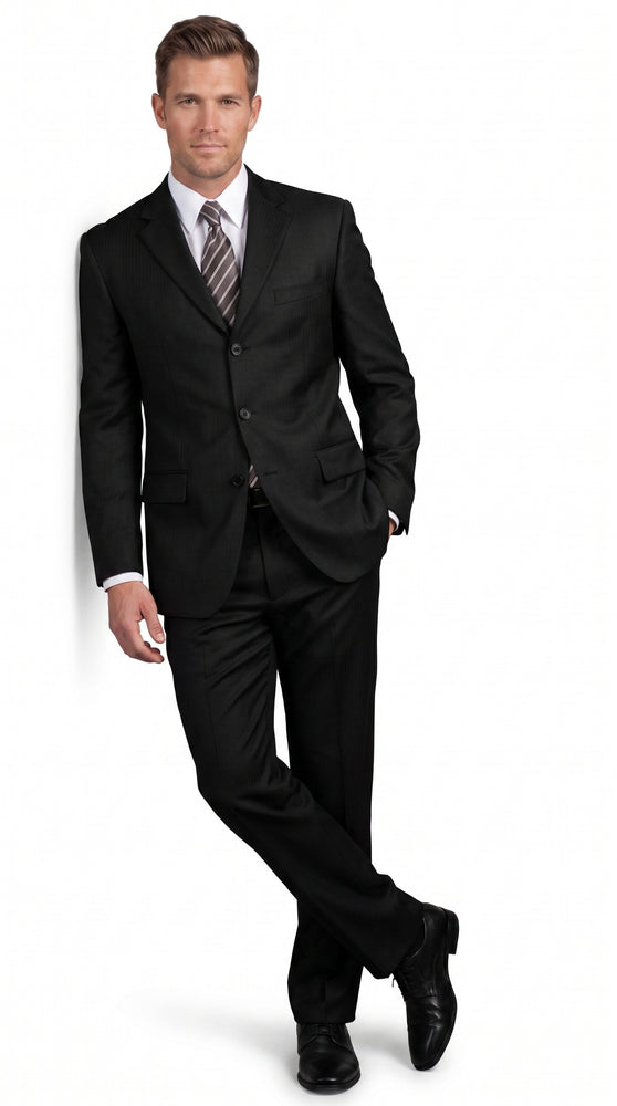 Men’s Black 3 Button 100% Wool Suit, Classic Business Formal Wedding Dress Suit