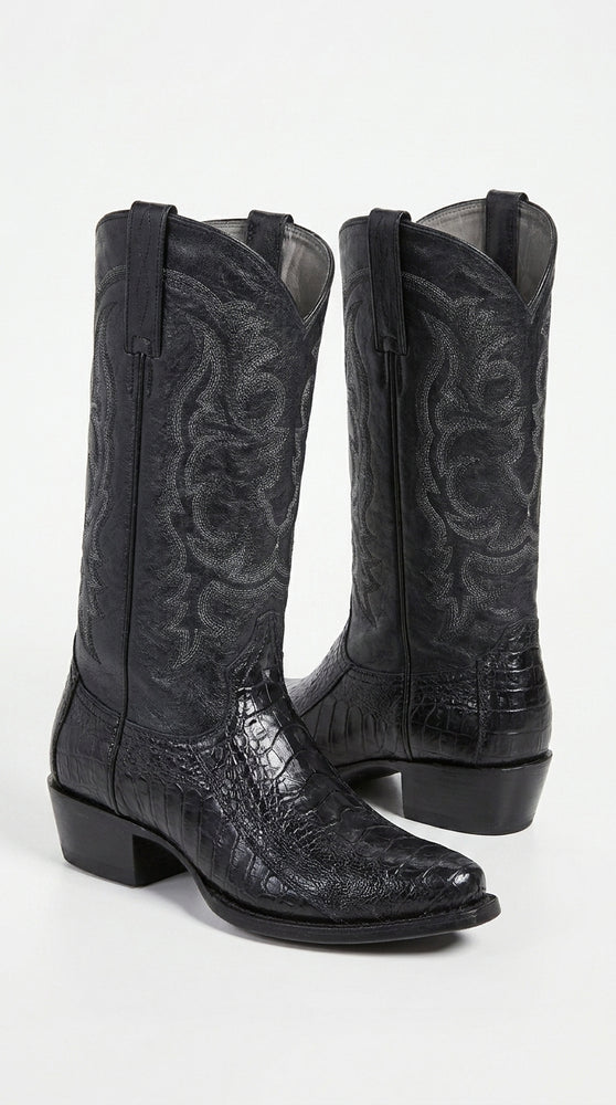 Los Altos Men’s Black Genuine Ostrich Leg Cowboy Boots – Snip Toe Western Dress Boots
