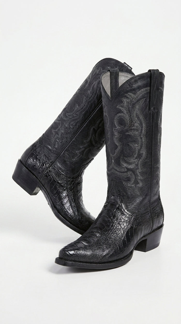 Los Altos Men’s Black Genuine Ostrich Leg Cowboy Boots – Snip Toe Western Dress Boots