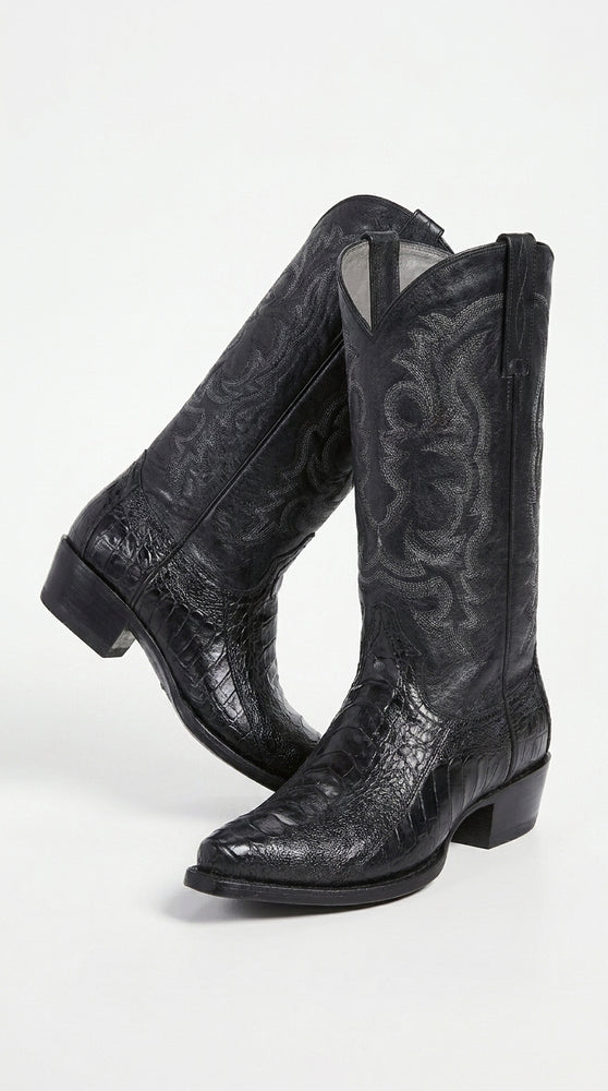 Los Altos Men’s Black Genuine Ostrich Leg Cowboy Boots – Snip Toe Western Dress Boots