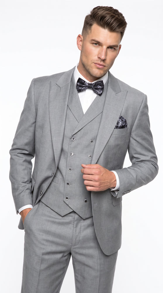 Men’s Big and Tall Classic Gray 3 Piece Suit, Plus Size Peak Lapel Formal Wedding Business Suit