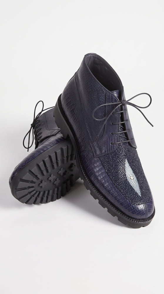 Los Altos Navy Genuine Lizard & Stingray Ankle Boots