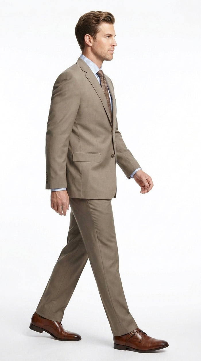Men’s Taupe 2 Piece Business Suit, Affordable Formal Wedding Office Dress Suit