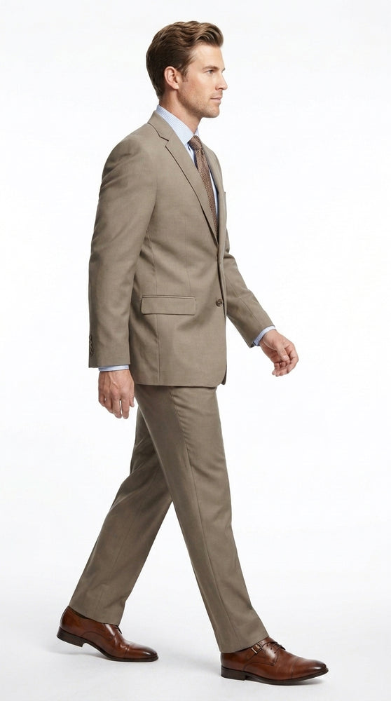 Men’s Taupe 2 Piece Business Suit, Affordable Formal Wedding Office Dress Suit