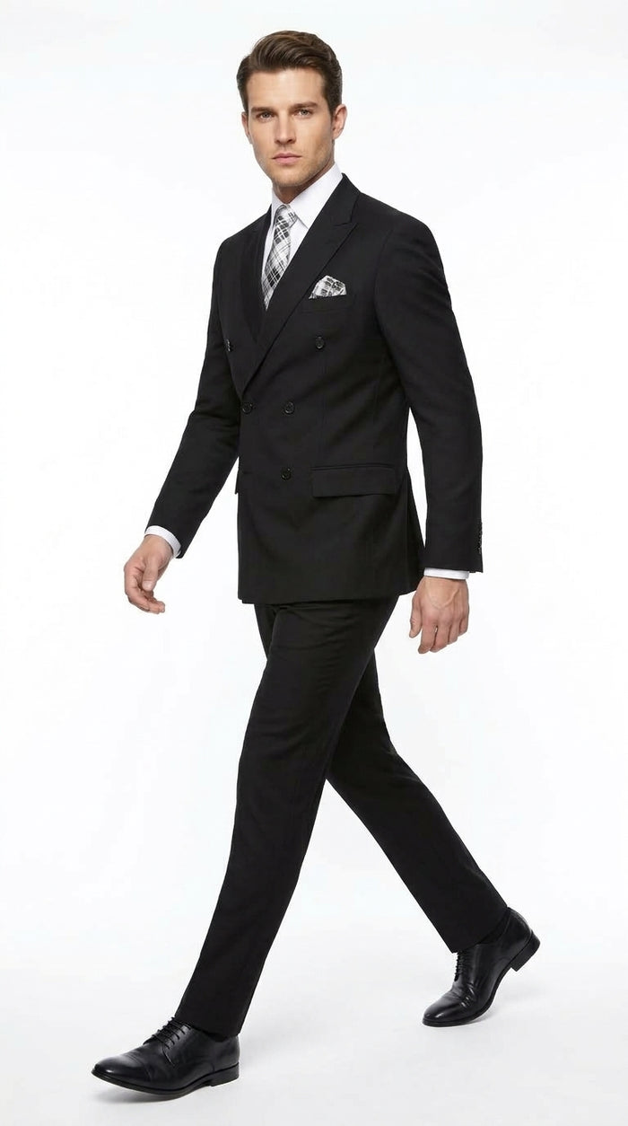 Statement Men’s Black 100% Wool Double Breasted 2 Piece Suit – Fashion Wedding & Formal Suit