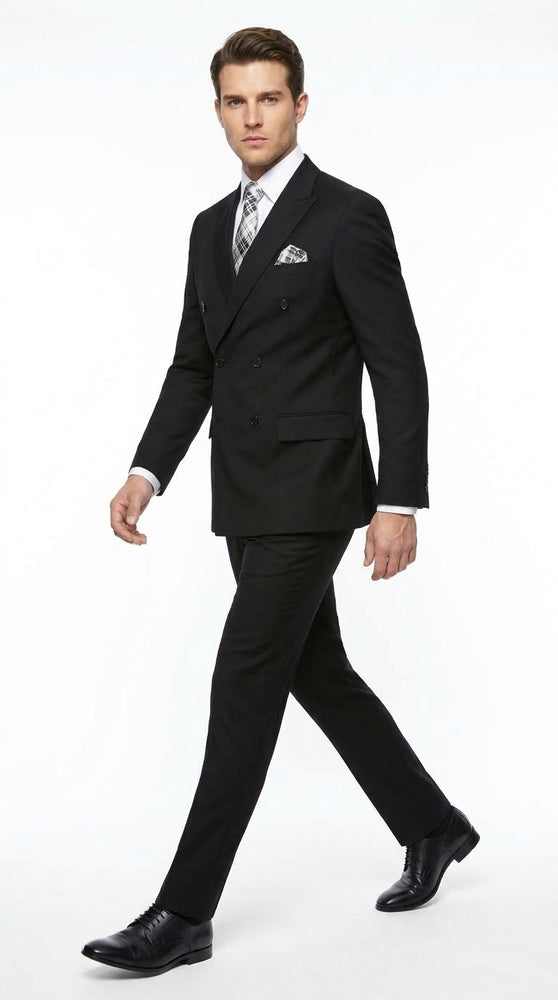 Statement Men’s Black 100% Wool Double Breasted 2 Piece Suit – Fashion Wedding & Formal Suit
