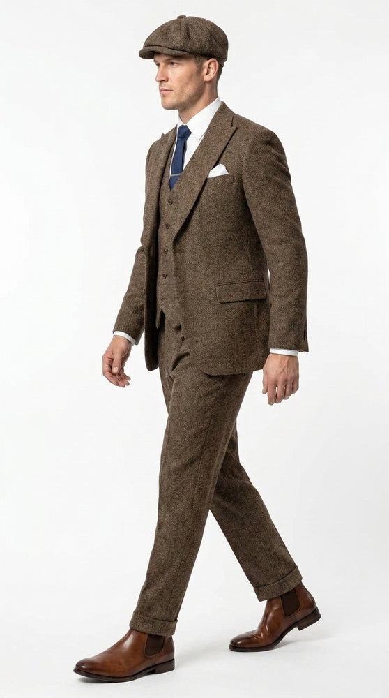 Men’s Brown Tweed Peaky Blinders Suit, Classic Vintage 3 Piece Gentleman’s Dress Suit