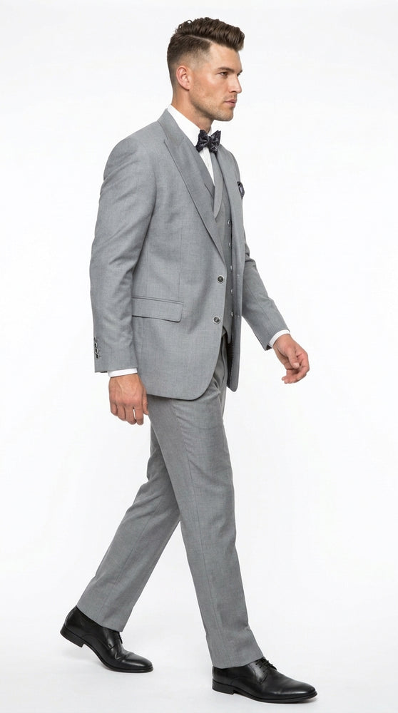 Men’s Big and Tall Classic Gray 3 Piece Suit, Plus Size Peak Lapel Formal Wedding Business Suit