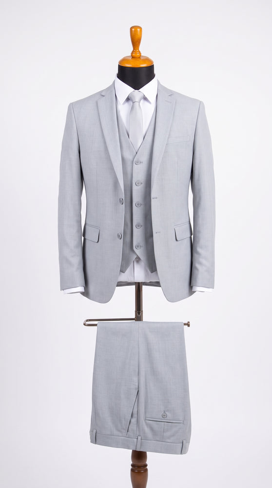 Men's Zegarie Light Grey 3-Piece Suit – One-Button Notch Lapel Jacket with Matching Vest and Pants for Weddings, Prom & Business