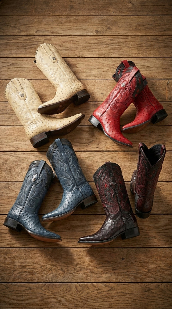 Men’s Wild West Ostrich Skin 3X Toe Boots, Exotic Western Cowboy Dress Boots 29503-B
