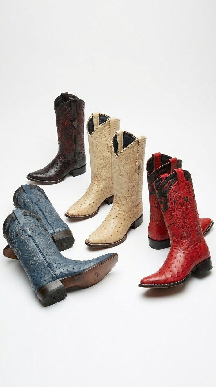 Men’s Wild West Ostrich Skin 3X Toe Boots, Exotic Western Cowboy Dress Boots 29503-B