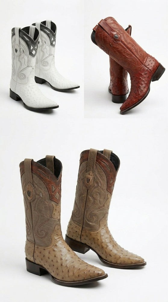 Men’s Wild West Ostrich Skin 3X Toe Boots, Exotic Western Cowboy Dress Boots 29503-B