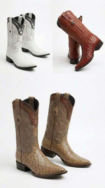 Men’s Wild West Ostrich Skin 3X Toe Boots, Exotic Western Cowboy Dress Boots 29503-B