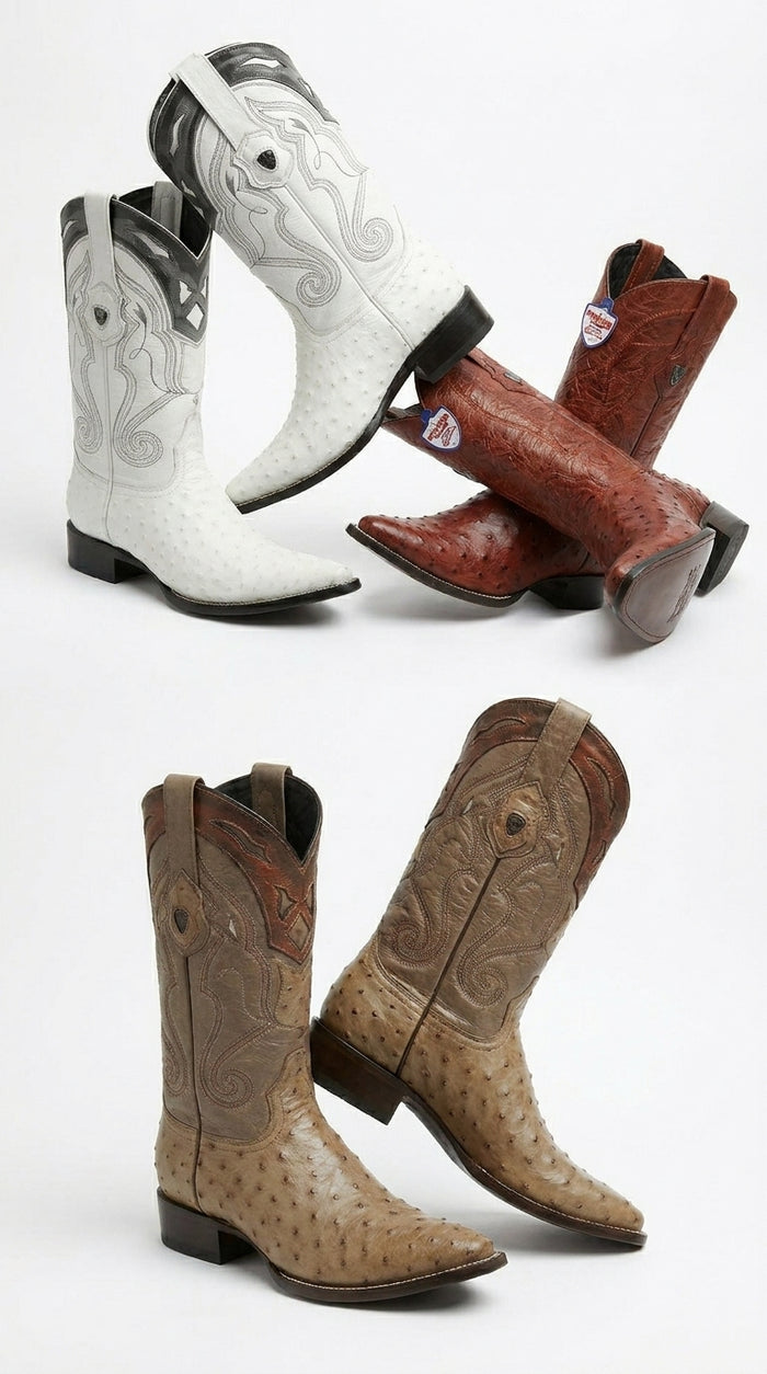 Men’s Wild West Ostrich Skin 3X Toe Boots, Exotic Western Cowboy Dress Boots 29503-B