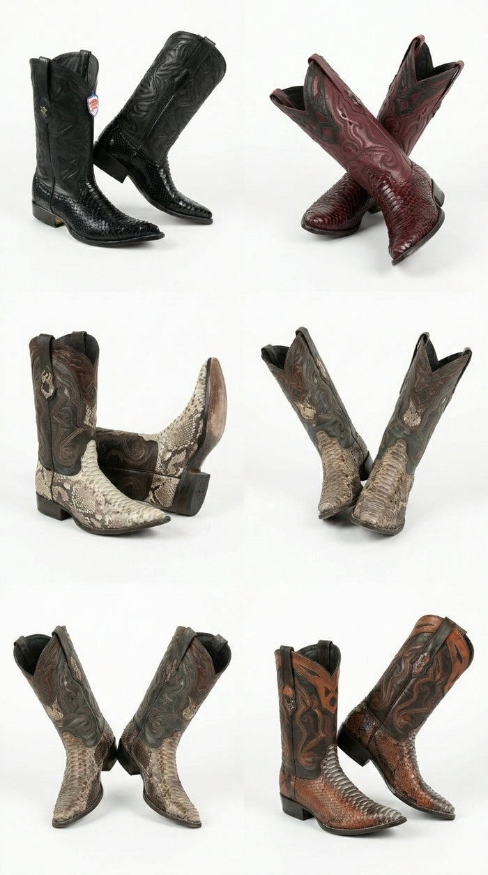 Men’s Wild West Python Skin 3X Toe Boots 29557, Exotic Western Cowboy Dress Boots