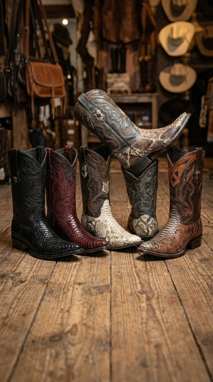 Men’s Wild West Python Skin 3X Toe Boots 29557, Exotic Western Cowboy Dress Boots