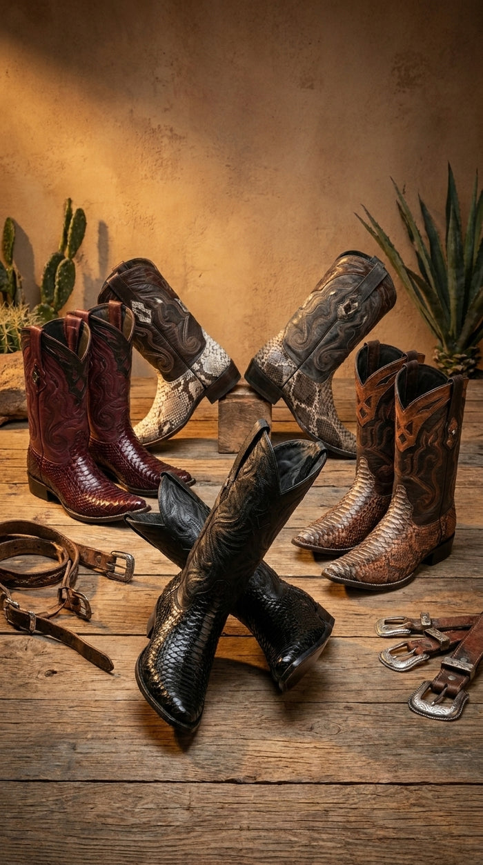 Men’s Wild West Python Skin 3X Toe Boots 29557, Exotic Western Cowboy Dress Boots