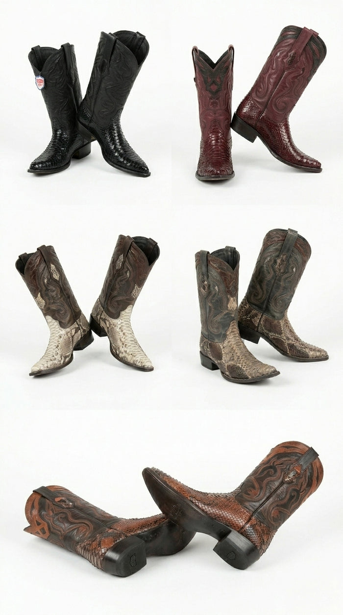 Men’s Wild West Python Skin 3X Toe Boots 29557, Exotic Western Cowboy Dress Boots