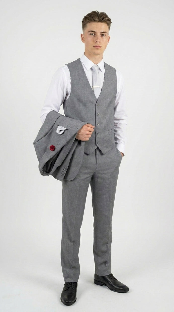 Boys and Guys Light Grey Graduation Suit with Vest, Formal Dress Suit for Special Occasions