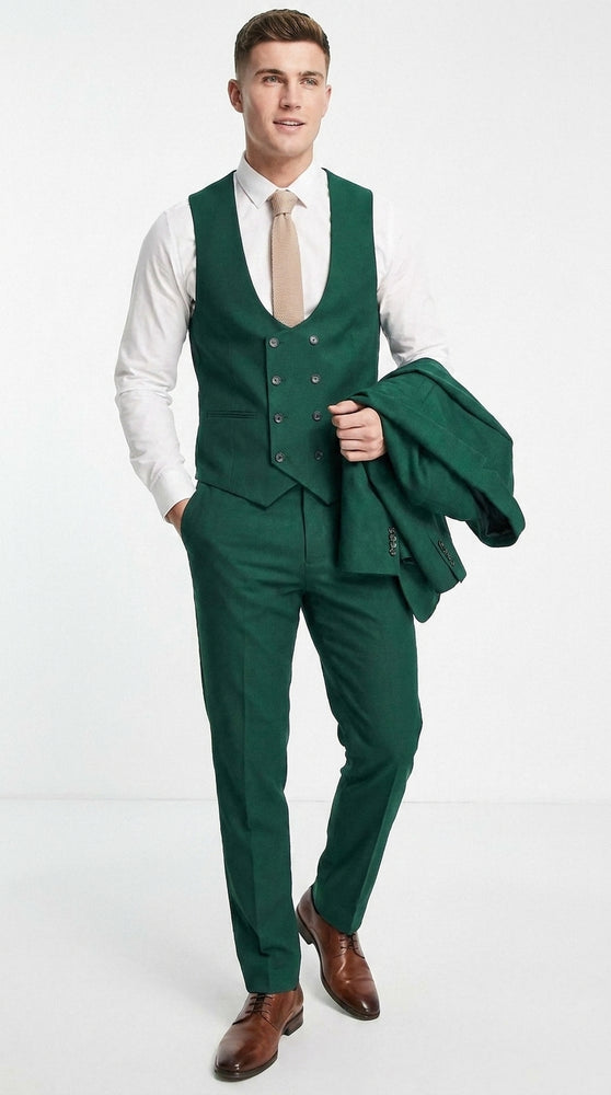 Men’s Emerald Green 3-Piece Suit – Hunter Green Wedding, Prom and Formal Suit with Vest