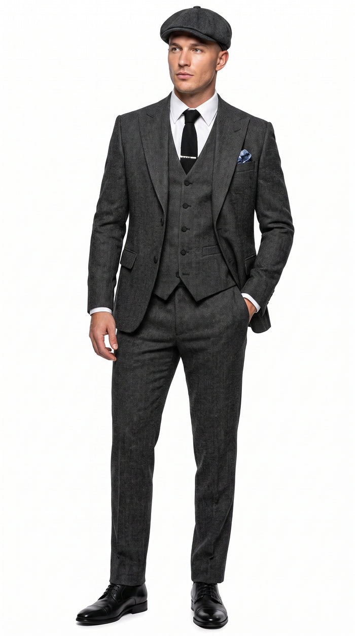 Men’s Charcoal Great Gatsby 3 Piece Suit, 1920s Gangster Vintage Formal Dress Suit