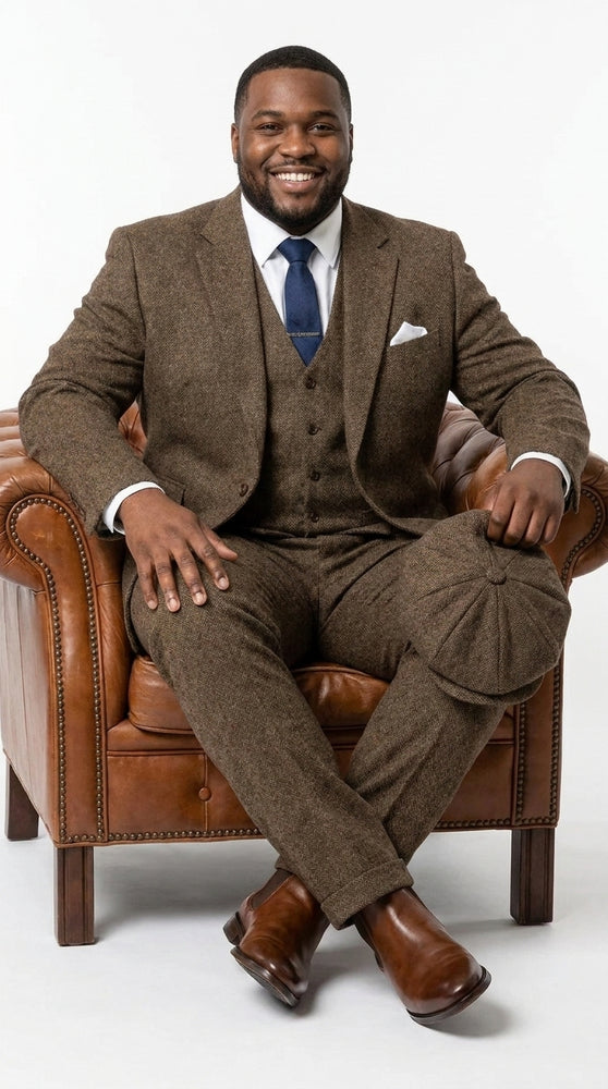 Men’s Brown Tweed Peaky Blinders Suit, Classic Vintage 3 Piece Gentleman’s Dress Suit