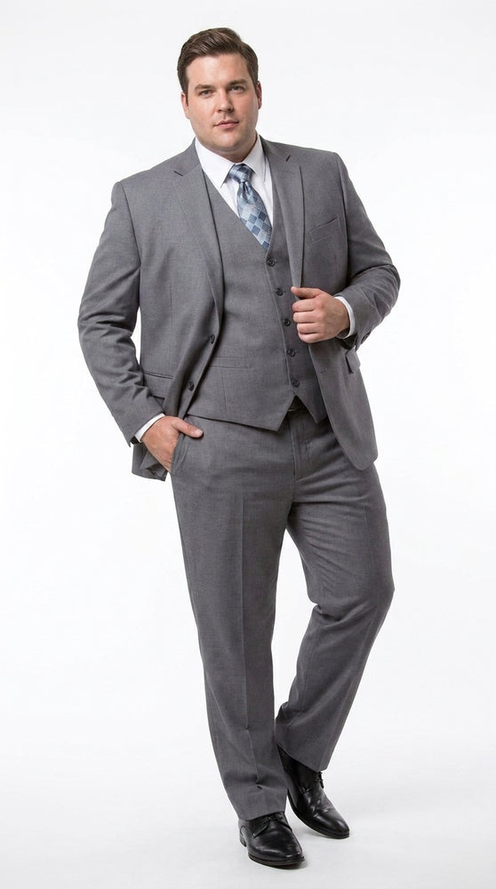 Men’s Charcoal Grey 3 Piece Suit, Notch Lapel 2 Button Vested Formal Business Dress Suit