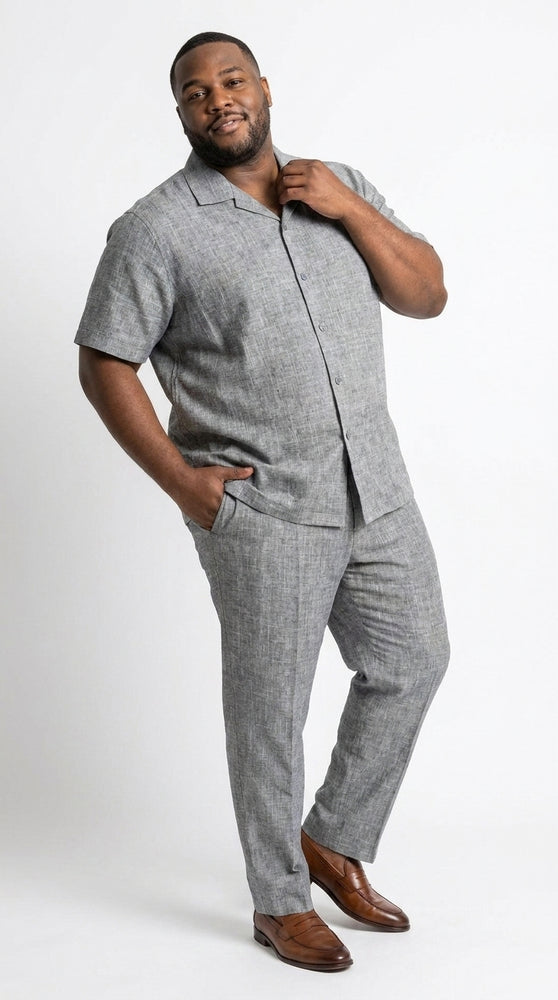 Men’s Grey Walking Suit, Casual Short Sleeve Shirt and Pants Set