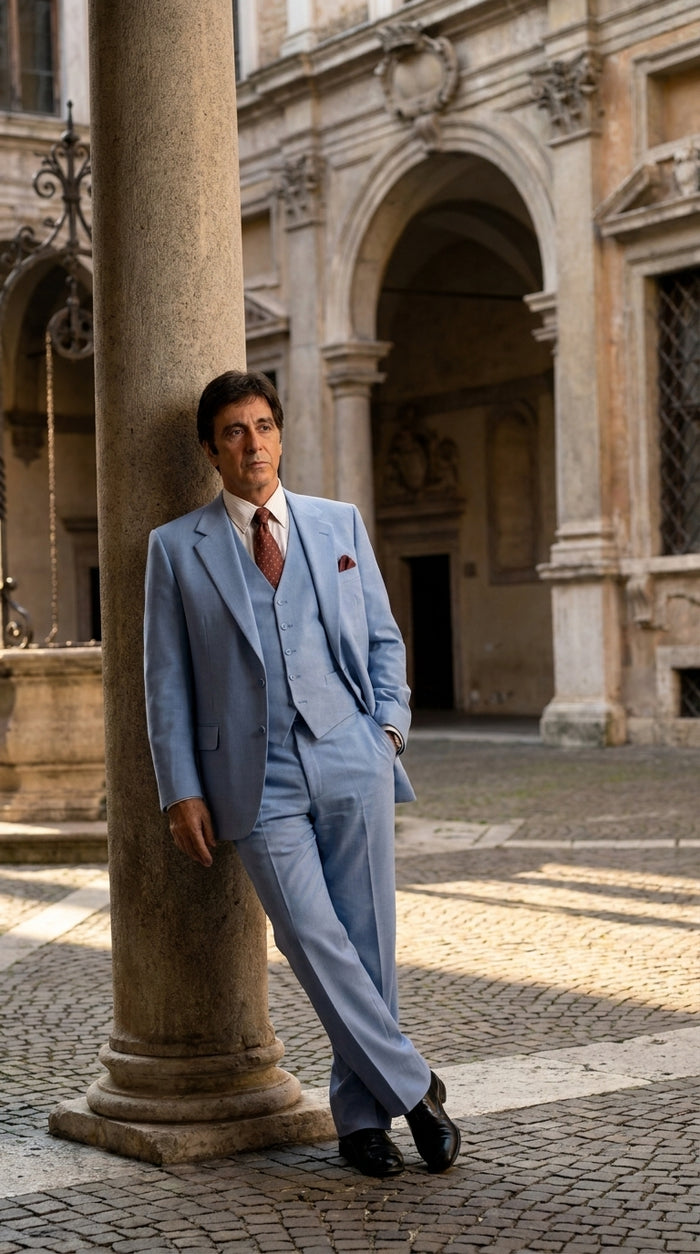 Men’s Steel Blue 3-Piece Suit – Tony Montana Scarface-Inspired Vested Wedding and Party Suit