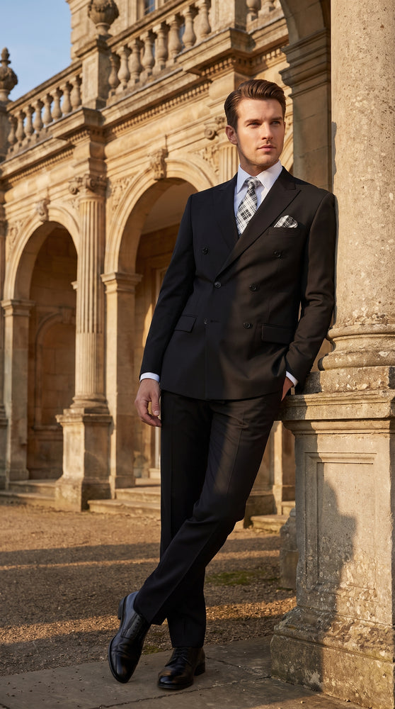 Statement Men’s Black 100% Wool Double Breasted 2 Piece Suit – Fashion Wedding & Formal Suit